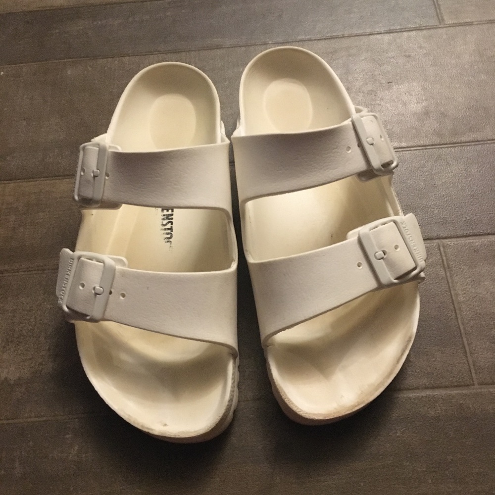 White Birkenstock slides